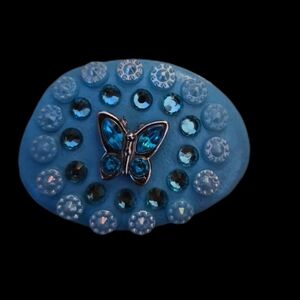 HAND-CRAFTED BLUE BUTTERFLY ROCK WITH SWAROVSKY GEMS